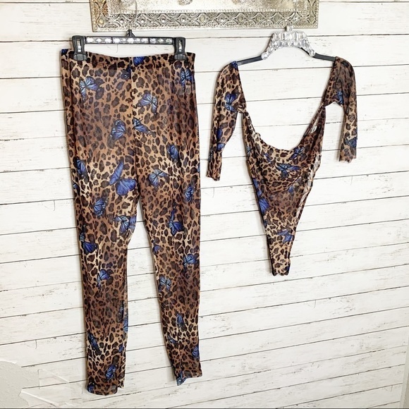 NWOT Fashion Nova Blooming Into Beauty 2 Piece Sheer Mesh Bodysuit Pants Set - Picture 2 of 9